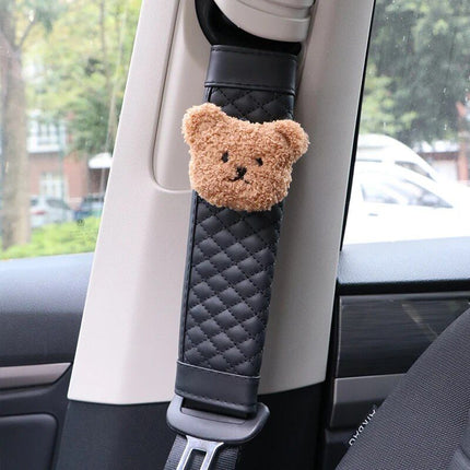 Cute Bear Car Seatbelt Cushion for Kids - Soft Leather Shoulder Strap Pad - Wnkrs