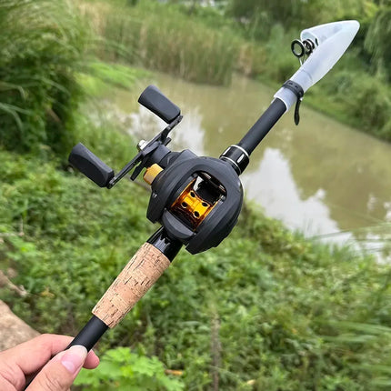 Combo de caña y carrete de pesca telescópico