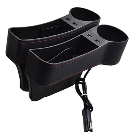 Leather Car Seat Gap Organizer with Dual USB Charging & Cup Holder - Wnkrs