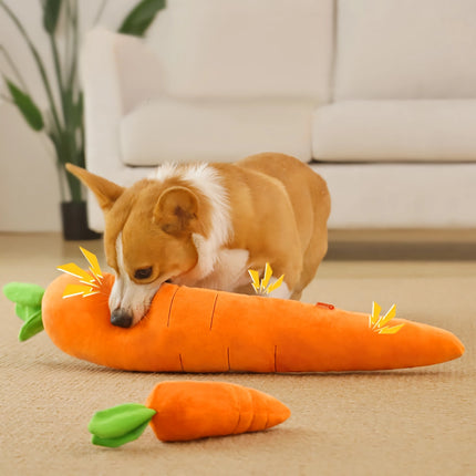 Jouet à mâcher en peluche en forme de carotte pour chiens – Jouet doux et sonore pour chiens de petite, moyenne et grande taille