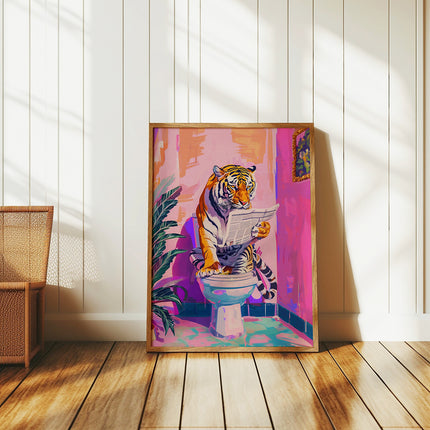 Impression sur toile représentant un tigre dans une salle de bain