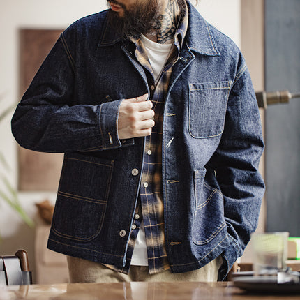 Veste en jean rétro à quatre poches et boutonnage simple