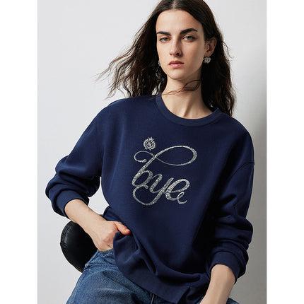 Sudadera con letras y cuentas bordadas de otoño