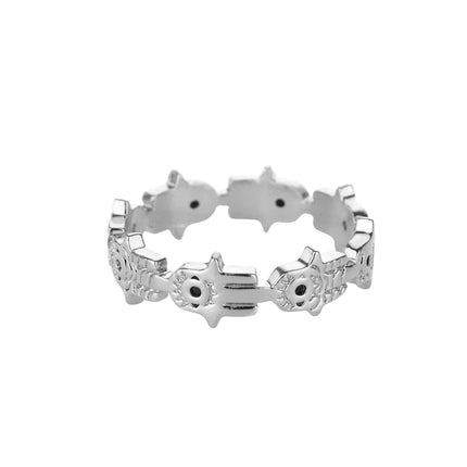 Anillo de acero inoxidable con forma de mano de Fátima de estilo turco para mujer