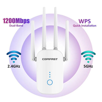 1200Mbps Dual Band WiFi Extender 2.4G & 5GHz Wireless Repeater with 4 Antennas