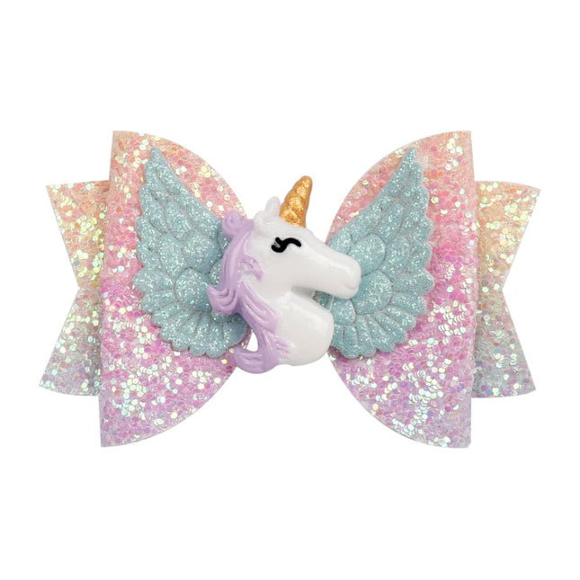 Glitter Unicorn Bow Design Girl's Hair Clip - Wnkrs