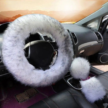 Warm & Fluffy Woolen Steering Wheel Cover Kit - Wnkrs