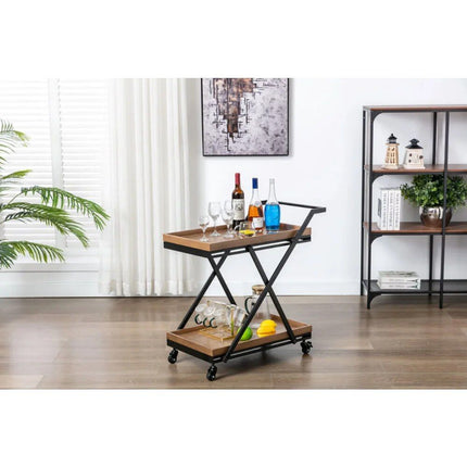 Wood and Black Metal Folding Kitchen Island & Entertainment Cart - Wnkrs