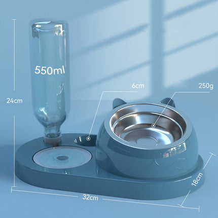 Distributeur d'eau et de nourriture pour chats et petits chiens en acier inoxydable incliné à 16°