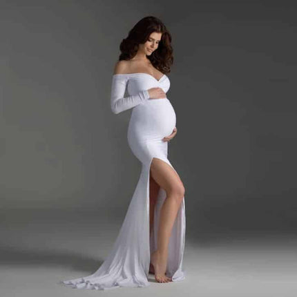 Elegant V-Neck Long Maternity Dress - Wnkrs