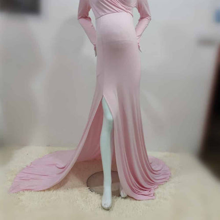 Elegant V-Neck Long Maternity Dress - Wnkrs