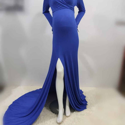 Elegant V-Neck Long Maternity Dress - Wnkrs