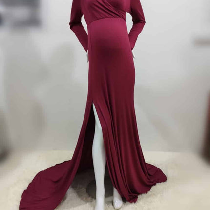 Elegant V-Neck Long Maternity Dress - Wnkrs