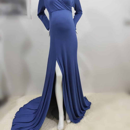 Elegant V-Neck Long Maternity Dress - Wnkrs