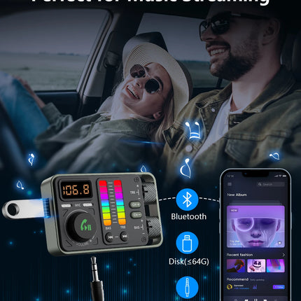 Transmisor FM Bluetooth 5.3 y reproductor de música Hi-Fi con cargador rápido para automóvil PD20W