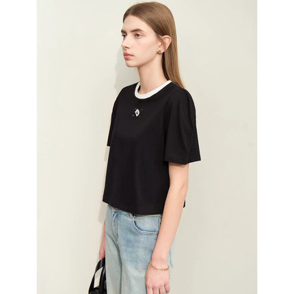 T-shirt minimaliste en coton brodé pour femme