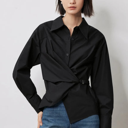 Blusa de manga larga con lazo en la cintura y otoño