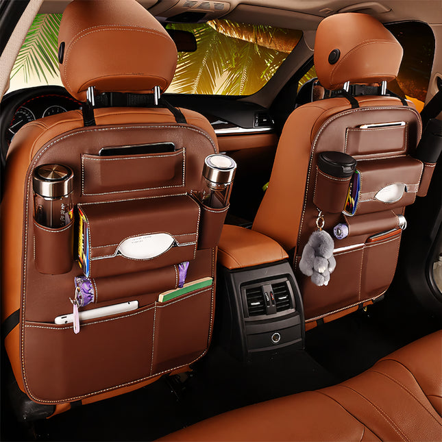 Luxury Multi-Pocket Leather Car Back Seat Organizer