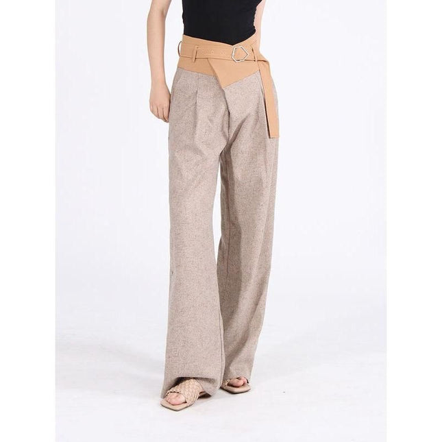 Pantalon large taille haute à blocs de couleurs pour femme