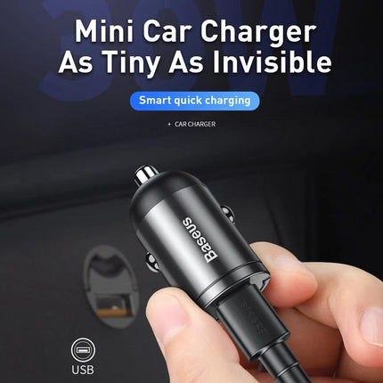 Mini cargador de coche de 30 W con carga rápida 4.0 y compatibilidad con tipo C