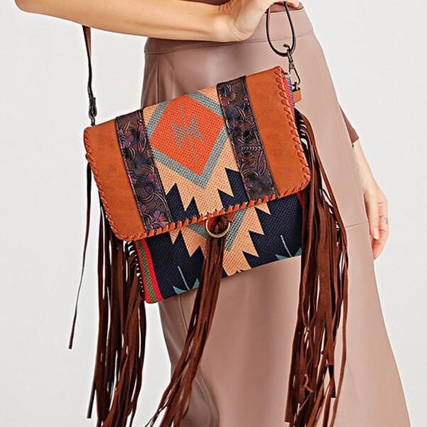 Sac à bandoulière à pompon vintage bohème