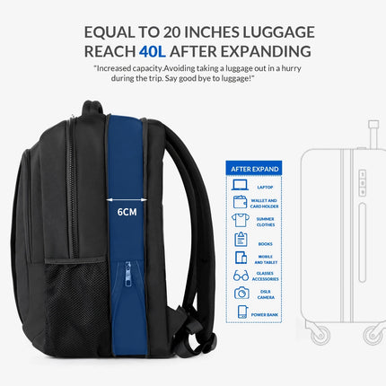 Sac à dos pour ordinateur portable 17 pouces avec chargement USB, sac de voyage antivol extensible pour hommes