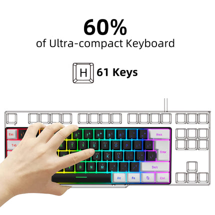 Combo de teclado y mouse para juegos con cable al 60 %: retroiluminación RGB, liviano, ergonómico para computadora portátil