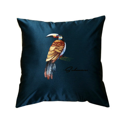 Modern rainforest bird green leaf print cushion cover - Wnkrs