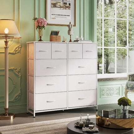 Modern White Storage Dresser with 10 Deep Drawers for Versatile Use - Wnkrs