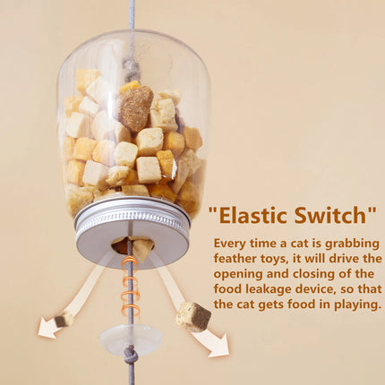 Distributeur de nourriture interactif pour chat avec plume et cloche