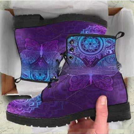 Women's Printed Cartoon Lace-up High-top Leather Boots