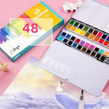 Juego de acuarelas de 48 colores con pinceles de agua: perfecto para artistas y principiantes