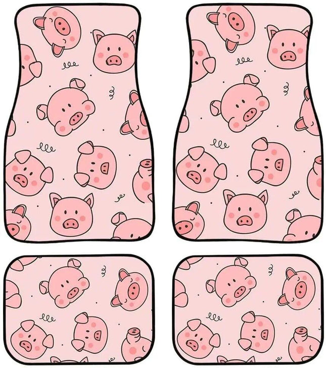 Cute Pink Pig Patterned Waterproof Rubber Car Floor Mats (Set of 4) - Wnkrs