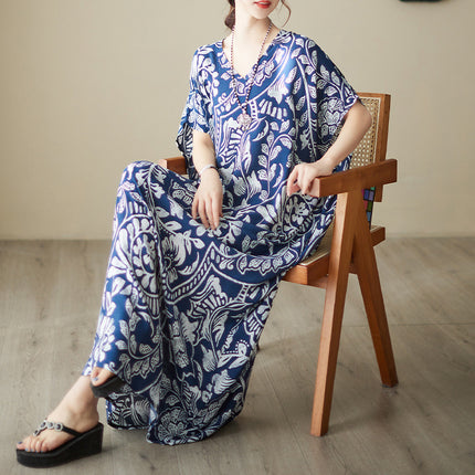 Vestido largo de algodón con cuello en V y estampado para mujer, estilo bohemio para vacaciones