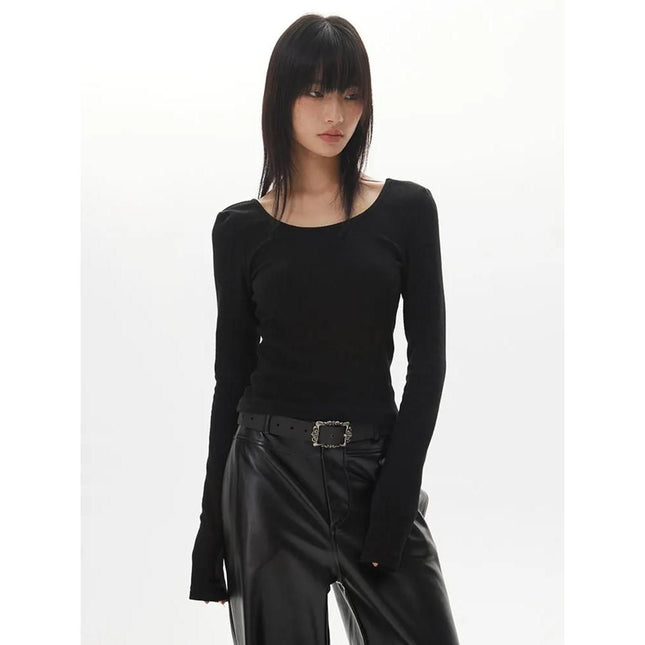 Haut slim chic à manches longues et dos nu pour femme