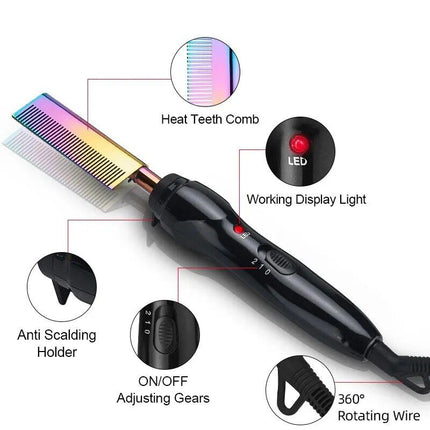 2-in-1 Gradient Hair Straightener & Curling Iron: Electric Hot Comb for Ultimate Styling - Wnkrs