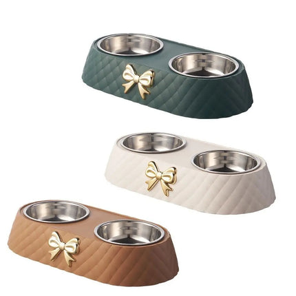 Gamelle double de luxe pour animaux de compagnie avec motif nœud papillon