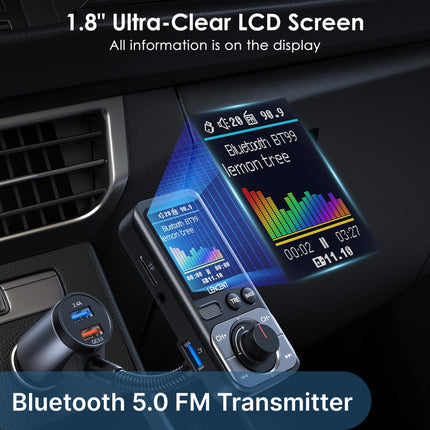 Transmetteur FM Bluetooth 5.0 avec deux ports USB et chargeur rapide pour voiture QC3.0