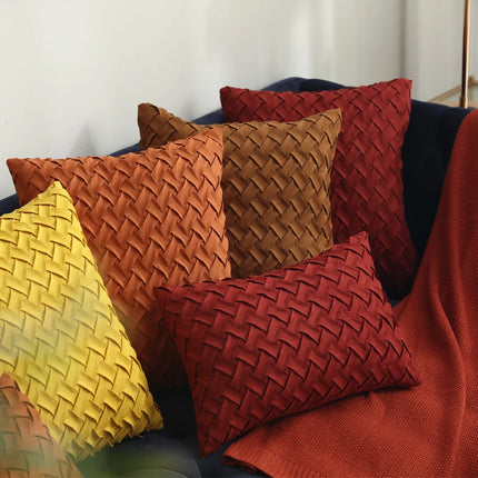 Solid Yellow, Brown, and Dark Red Faux Suede Cushion Cover