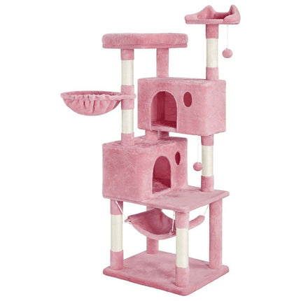 64'' Multi-Level Pink Cat Tree Tower with Condos, Scratching Posts, and Hammock - Wnkrs