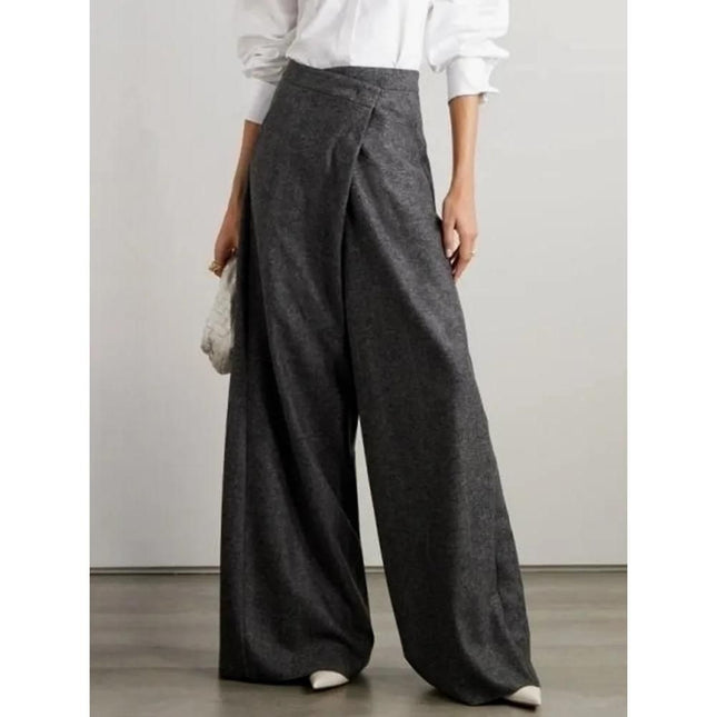 Pantalon large en laine taille haute chic pour femme