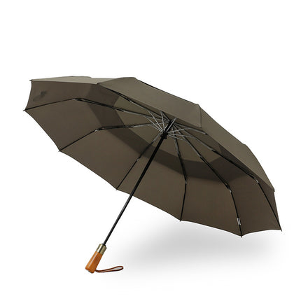 Grand parapluie automatique pliable pour homme avec manche en bois