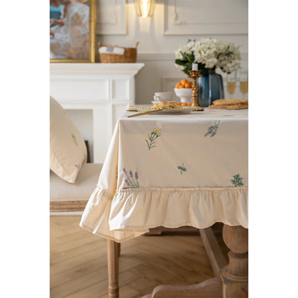 Nappe élégante en coton brodée abricot avec bordure en feuille de lotus