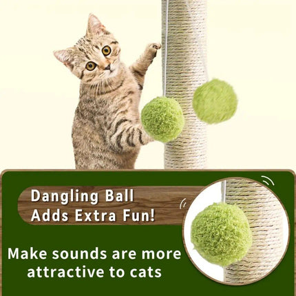 Green Leafy Cat Scratching Post with Sisal Rope and Playful Balls - Wnkrs