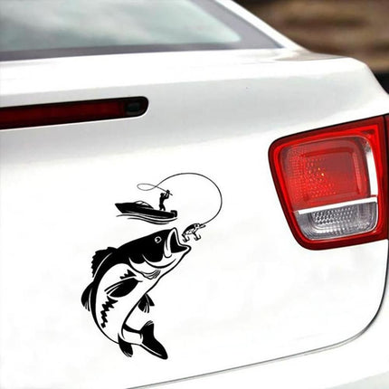 Reflective Fisherman & Fish Boat Car Decal - Waterproof PVC Vehicle Sticker - Wnkrs