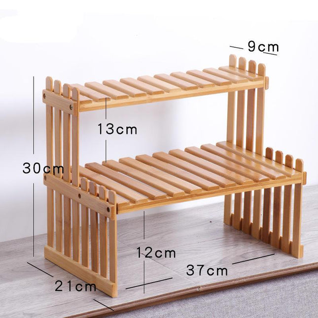 Estante de madera de dos niveles para plantas de interior