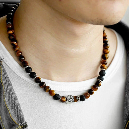 Men's Tiger Eye & Lava Stone Beaded Choker - Wnkrs