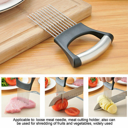 Food Slice Assistant - Stainless Steel Onion Holder Slicer Tomato Cutter NonSlip - Wnkrs