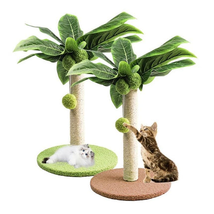 Green Leafy Cat Scratching Post with Sisal Rope and Playful Balls - Wnkrs