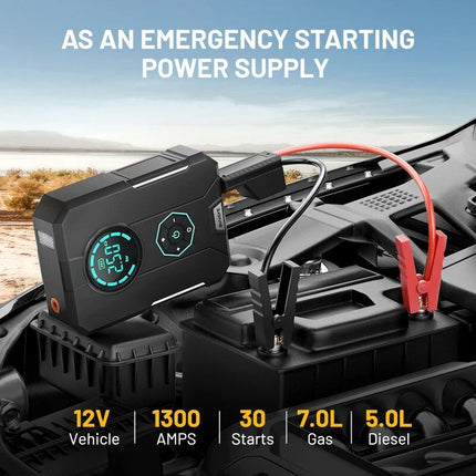 4-in-1 Car Jump Starter with Portable Air Compressor, Power Bank & Emergency Lighting - Wnkrs